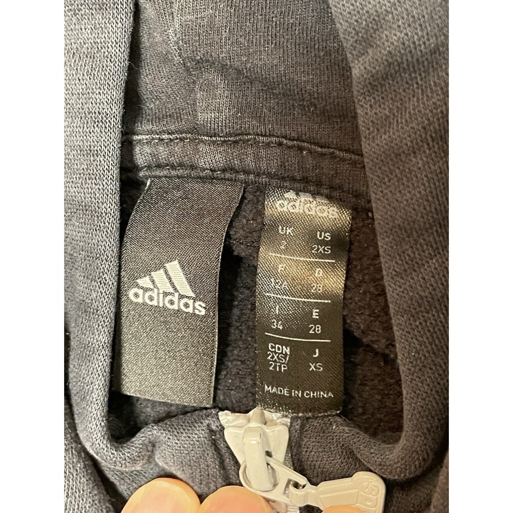 Adidas Women's Sweatshirt Hoodie Three Stripe Cropped Black Crop Top‎ 2xs - Picture 4 of 11